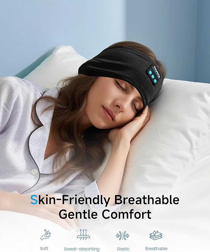 Perytong Sleep Headphones Wireless, Bluetooth Sports Headband Headphones with Ultra-Thin HD Stereo Speakers Perfect for Sleeping,Workout,Jogging,Yoga,Insomnia, Air Travel, Meditation (Black)