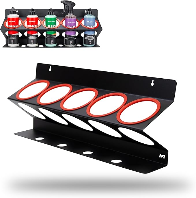 Maxshine Universal Detailing Spray Bottle Holder – Mobile Detailing & Car Garage Organizer, Holds 5 Bottles (16/32oz) with 4 Small Holes – Lightweight Design, Easy Wall Mounting