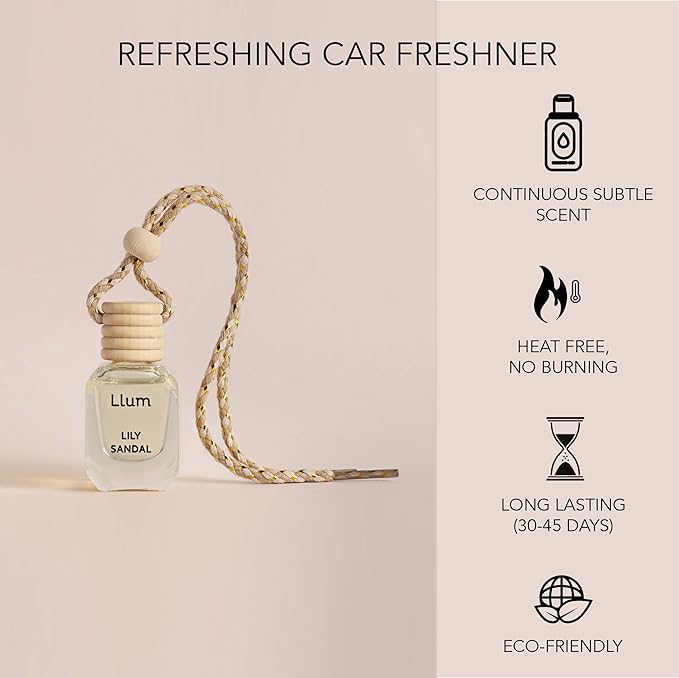 Lily Sandal Hanging Air Freshener for Car, Home | with AC Vent Clip |10ml, 0.34 fl.oz |Luxury, Organic, Toxin-Free, Alcohol-Free Perfume |Interior Accessory for fresh Aroma|Long Lasting Fragrance