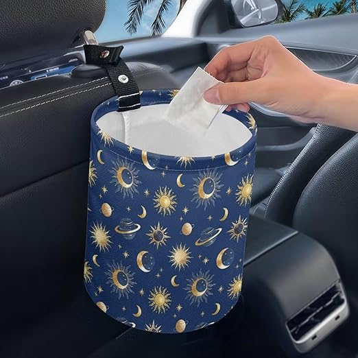 Moon Star Car Trash Can, Cute Car Trash Bag, Hanging Organizer and Storage Bag, Universal Fit for Front Seat, Back Seat, Floor, Headrest