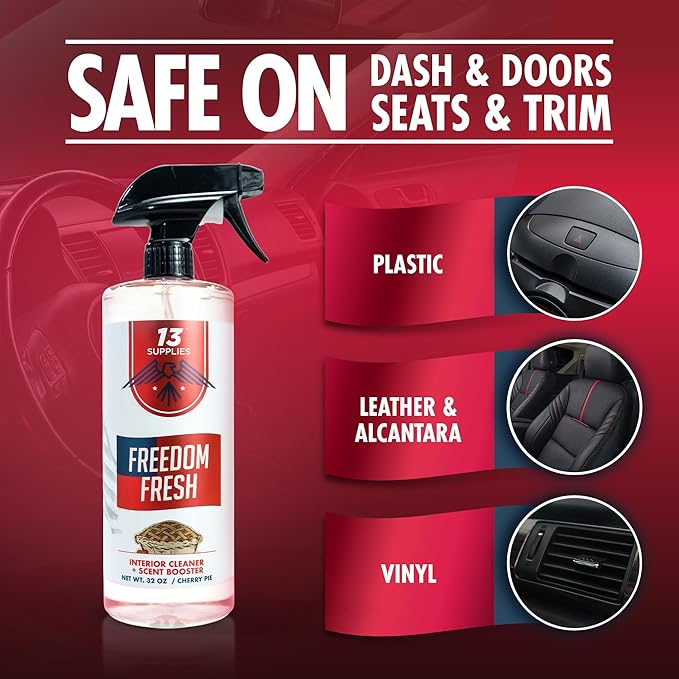 Premium Car Interior Cleaner Spray – Auto Cleaner for Headliner, Mats, Interior Vehicle Cleaning, Car Dashboard Cleaner Stain Remover, Restores Shine, Great Gift for Guys - Freedom Fresh Cherry Pie