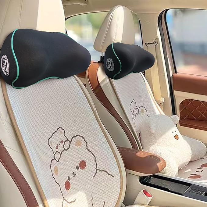 Really Soft Car Headrest Pillow, Car Pillow for Driving with Adjustable Strap, 100% Memory Foam Neck Pillow, Breathable Removable Cover & Ergonomic Design - Travel Car Neck Pillow(Lightblue Side Rope)