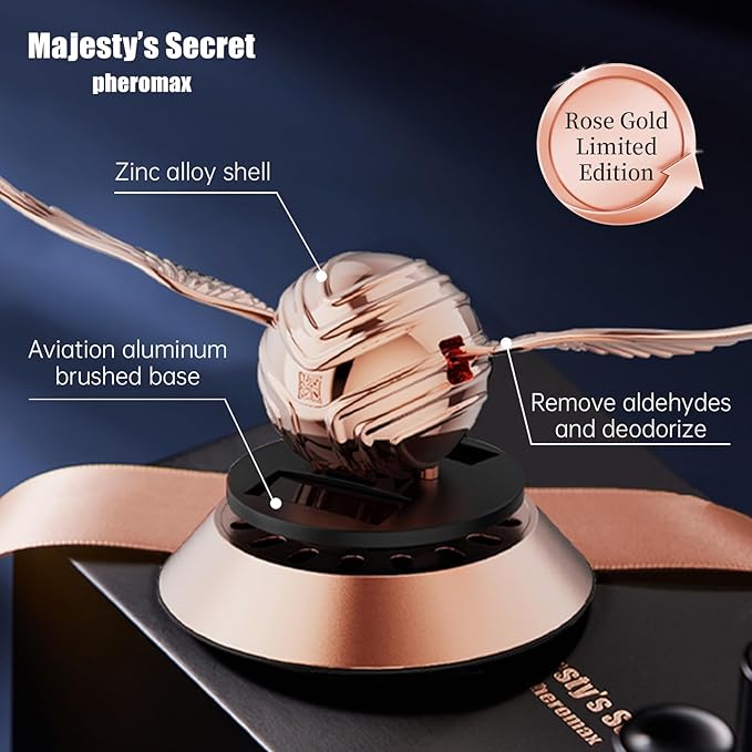 MAJESTY`S SECRET PHEROMAX Solar Car Air Freshener Diffuser, Odor Eliminator for Vehicle Scenting Device, Long Lasting Scent for Auto, Automotive Accessories Interior Scent Diffuser (Rose Gold)