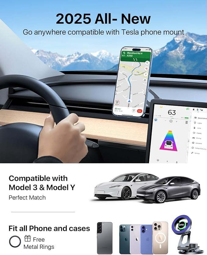 HTU 2026 Upgraded Car Phone Holder for Magsafe Magnetic Car Phone Mount [360° Adjustable 99LBS Ultra Suction] Cell Phone Holders for Tesla Cars/Gym/Mirror Mount for iPhone & Android (Dark Blue)