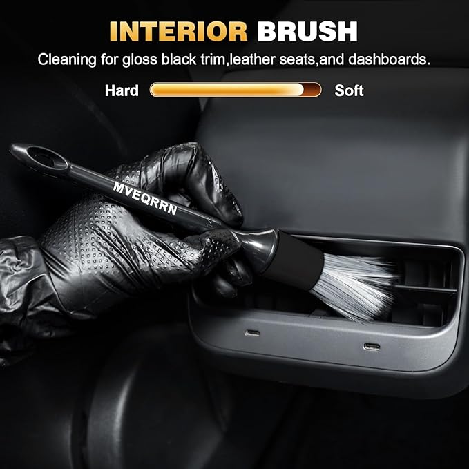 7PCS Car Detailing Brush Set,Boars Bristle Car Cleaning Detail Brush kit,Ultra Soft No Scratch Car Dust Brush,Car Interior Detailing Brushes Kit,Detail Brush Car Detailing for Interior Exterior(black)