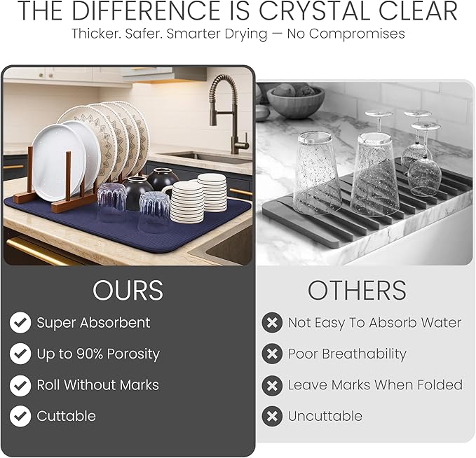 Bellemain XXL Dish Mat Microfiber Dish Drying Mat, Super absorbent (Navy, 17" x 24")