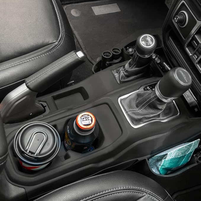 Center Console Organizer with Cup Holder for Jeep Wrangler JL Gladiator JT 2018–2025, Anti-Slip Cup Holder Insert Gear Shift Side Tray for Jeep Storage Accessories