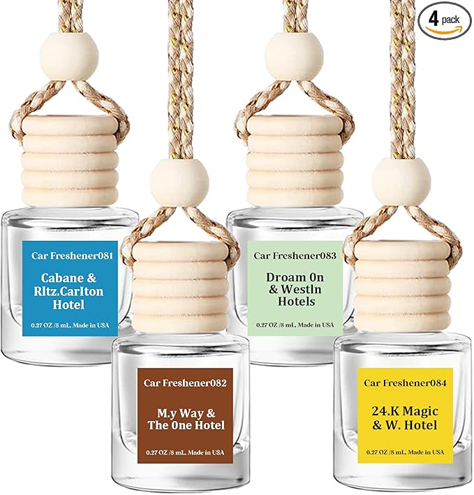 HoogaLife Car Air Freshener Diffuser 4 Pack Hanging Car Freshener for Women - 24.K Magic & W. Hotel ＆ Cabane & Rltz. CarIton Hotel ＆ Droam 0n & Westln Hotels ＆ M.y Way & The 0ne Hotel Fragrance Oil