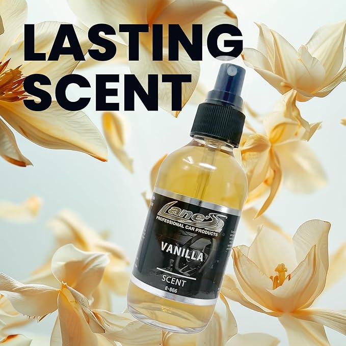 LANE’S Premium Car Air Freshener "Vanilla" - 4oz Water-Based, Long-Lasting Auto Scent Spray - Food, Pet, Odor Smell Deodorizer for Cars, Trucks, SUVs' Interior Leather, Carpet, Upholstery
