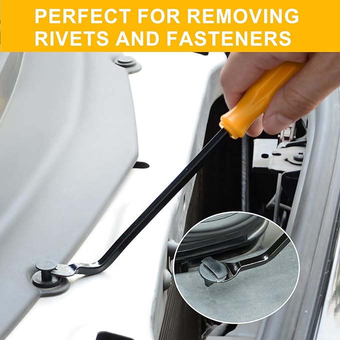 11 PCS AutoTrim Removal Tool Kit, Metal Pry Tool Auto Fastener Remover Pry Bar Set Trim Remover Kits for Vehicle Door Panel, Audio Radio Panel, Dashboard Repair Kit Yellow