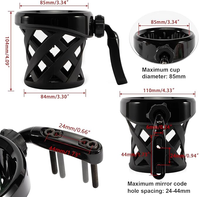 PSLER Motorcycle Drink Cup Holder Handlebar Mount Universal for Dyna Fat Bob Touring Road Glide Street Electra Glide Softail 1996-up Goldwing GL1800 2018-up