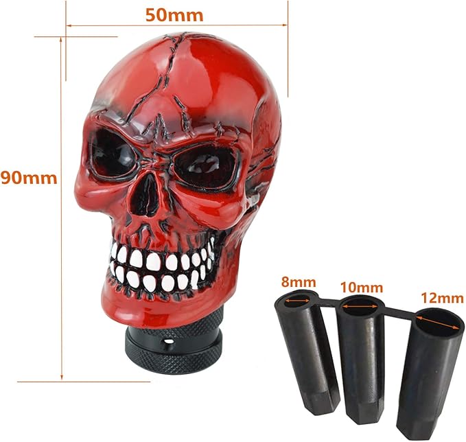 Lunsom Skull Gear Shift Head Resin Shifter Knob Car Transmission Shifting Stick Handle Fit Automatic Manual Vehicle (Red B)