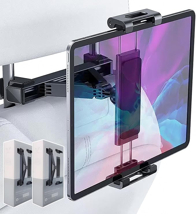 2026 Car Headrest Tablet Holder (2 Pack), Car iPad Holder for Kids, Scalable Tablet Mount for Backseat, for iPad Pro Fire HD and more, for Most Tablets/Phones, Fits Larger Tablets [Upgrade -Black]