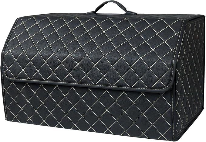 Ergocar Car Trunk Organizer Luxury Foldable Car Boot Tidy Storage Box Waterproof PU Car Boot Storage Organiser for Car/SUV/Truck/Auto (Black-L)