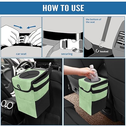 Sage Green Trash Can with Lid - Collapsible Reusable Waterproof Garage Bag, Automotive Garbage Can, Car Accessories Interior Organizer