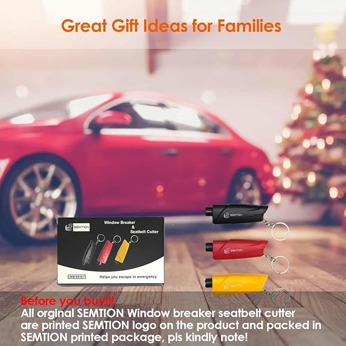 Window Breaker Seatbelt Cutter Keychain Car Escape Tool for Land and Underwater, Pack of 2 (Black-Red)