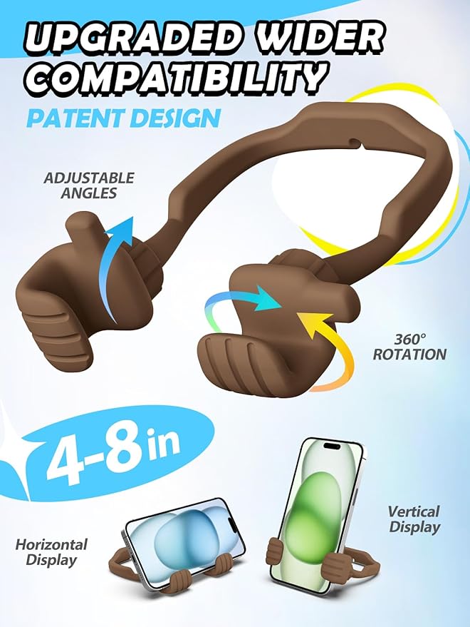 Valentines Day Gifts for Teens Boys Men Him Cell Phone Holder: Patented Thumbs Up Phone Stand Funny Gifts for Adults Kids Teenager Husband Friend Coworkers Phone Accessories Cool Gadgets Brown