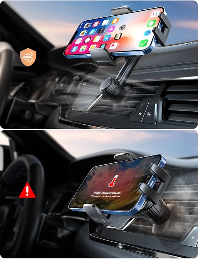 Phone Mount for Car Vent: [Never Blocking] Air Vent Cell Phones Holder for iPhone & Samsung Android Smartphone [Thick Cases Friendly] Hands-Free Auto Mobile Phone Stand (Gray)
