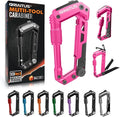 Multitool Carabiner with Pocket Knives, EDC Carabiners, Folding Serrated Knife, Can Bottle Opener, Rope Cutter, Screwdriver, Keychain Knife for Camping Hiking, Gifts for Women/Men (Pink)