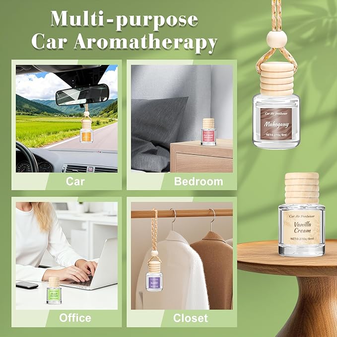 6 Pack Car Air Freshener for Women, Long Lasting Slow-Release Natural Essential Oil Scents Air Freshener Diffuser, Hanging Cute Car Accessories, Refined Auto Interior Decor Gift (8ml Each)