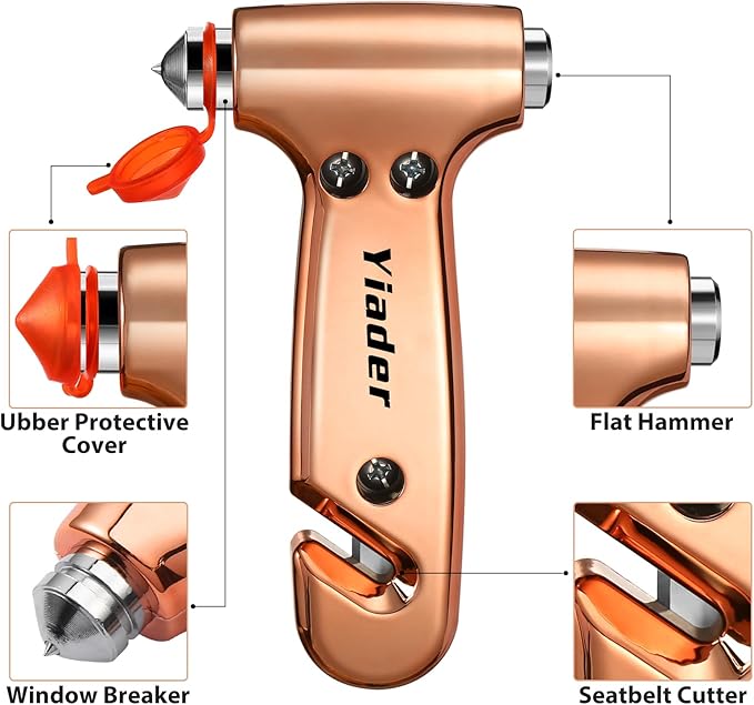 Window Breaker, 3-in-1 Emergency Escape Tool with seat Belt Cutter and Glass Breaker, Safety Emergency Car Escape Tool for Car, Electroplating Pink+Gold