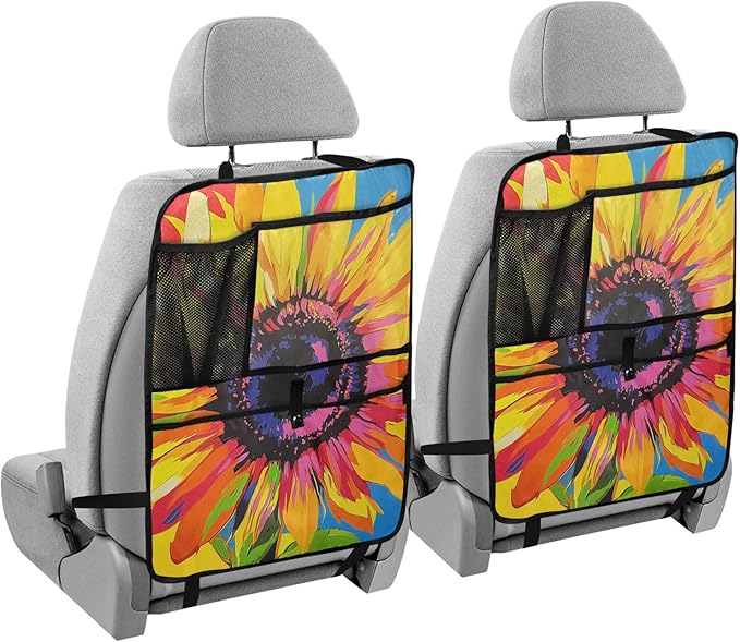 Pop Art Sunflower 2 Pack Backseat Car Organizer with Storage Pockets Seat Back Organizers for Kids Kick Mats Backseat Protector Automotive
