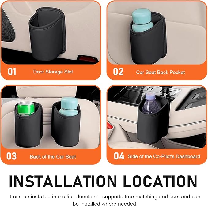 Car Door Cup Holder, Leather Backseat Cup Holder for Car, Multifunctional Clip On Storage Box for Beverage Phones Keys Snacks, Universal Storage Organizer Accessory (Black)