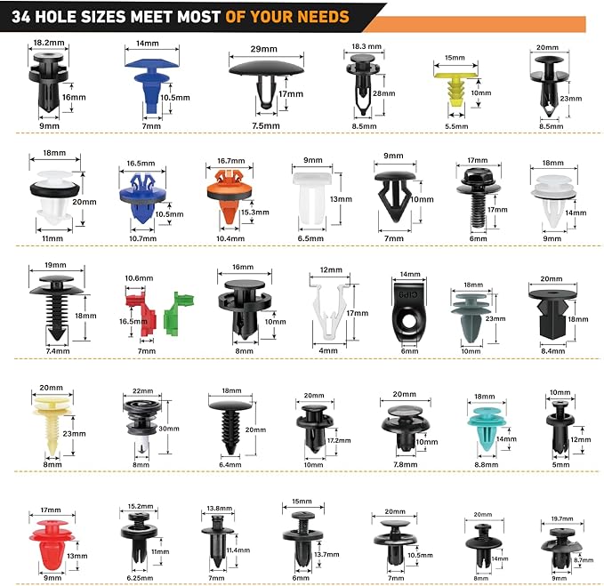 GOOACC 1125Pcs Bumper Clips Car Retainer Clips - 26 Most Popular Sizes Plastic Push Rivets Fender Clips Door Trim Panel Clip Set for Toyota GM Ford Honda Chevy