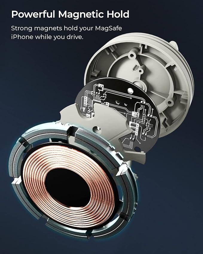 iOttie Velox Mini MagSafe Compatible Air Vent Car Mount in Astral Gray with Wireless Charging for iPhone 13, 14, 15 Series