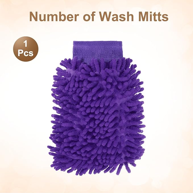 HARFINGTON Chenille Microfiber Car Wash Mitts 9.8" x 7.9" Scratch Free Wash Gloves Absorbent Double Sided Plush Cleaning Drying Mitts for Car Washing Home Purple