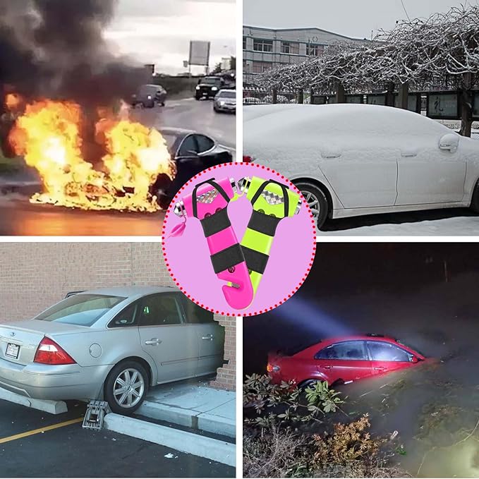 2 Pack Car Safety Hammer, 3-in-1 Emergency Escape Tool Window Breaker and Seat Belt Cutter with Light Reflective Tape for Family Safety Emergency Car Escape Tool