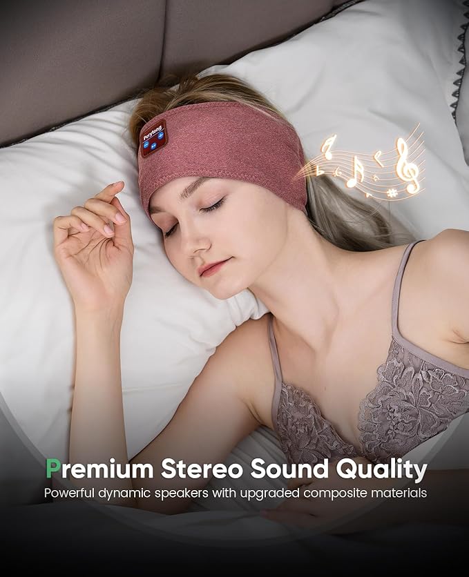 Perytong Sleep Headphones Wireless, Bluetooth Sports Headband Headphones with Ultra-Thin HD Stereo Speakers Perfect for Sleeping,Workout,Jogging,Yoga,Insomnia, Air Travel, Meditation (Brick-Red)