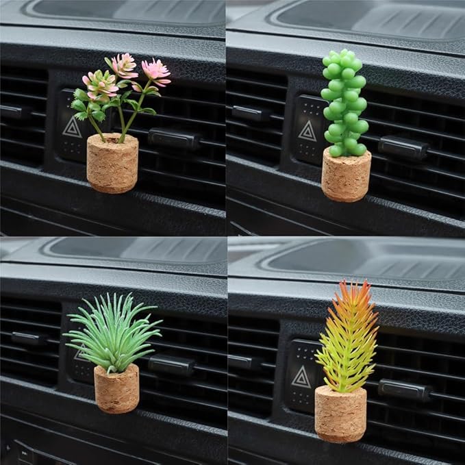 ZOSTLAND Artifical Plant Car Air Vent Clip Decoration,Car Vent Clip Magnet refrigerator stick,Auto Interior Personalized Car Decorations Home Decor Gift (4pcs Plant)