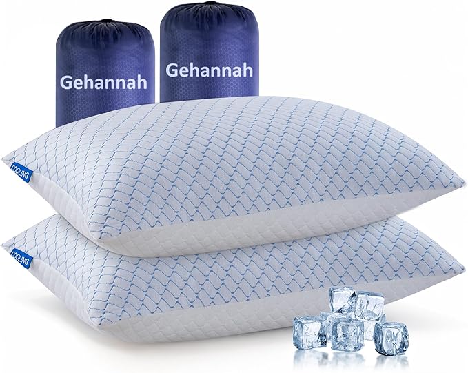 Gehannah Travel Pillow - Large 2 Pack Compressible Camping Pillow for Sleeping - Shredded Memory Foam with 2 Storage Bags - Supportive for Adults, Kids, Outdoor, Backpacking, Hiking Gear