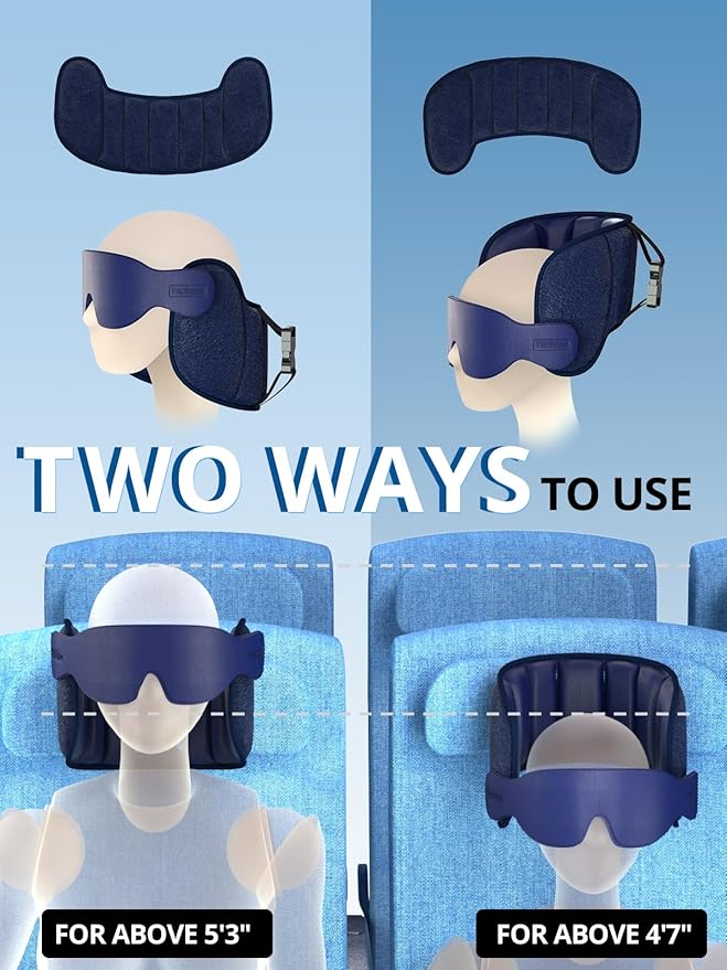 Travel Pillows for Airplanes, Airplane Pillow with Sleep Eye Mask, Comfortable Travel Essentials for Long Flight, Car Trip, 360° Headrest, Royal Blue