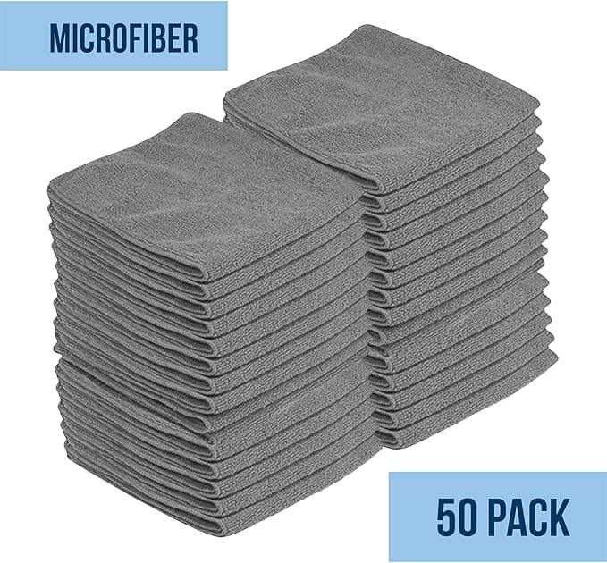 GREEN LIFESTYLE Chamois Cloth, Microfiber Cleaning Cloth 50 Pack, Borderless Towels Cleaning, Car Microfiber Towel, Drying Car Wash Towels (11.5" x 11.5", Grey)