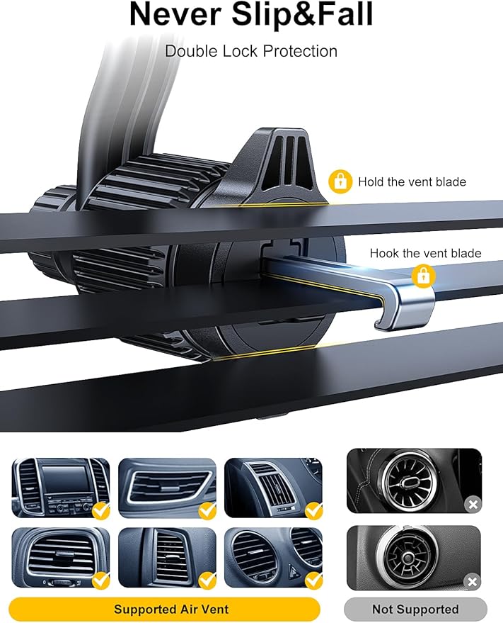 Car Vent Phone Mount, [Never Blocking Vent, Enjoy The Comfort of The A/C] Hands-Free Universal Extension Clip Air Phone Holder Car Fit for All Phones iPhone 17 16 15 14 13 12 Samsung More