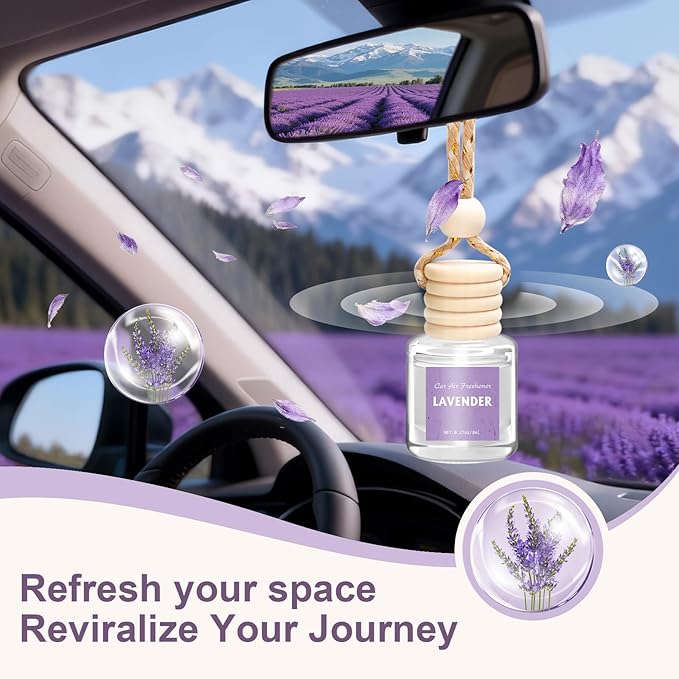 AROIC Car Air Freshener Diffuser Set, 6 Pack Lavender Natural Slow-Release Fragrance, Long Lasting Air Freshener for Women & Men Car Accessories, Hanging Cute Automotive Interior Decor Gift (8ml Each)