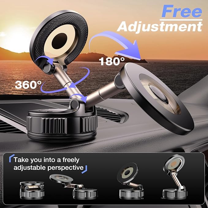 Vooii Car Phone Holder for Magsafe (130+LB Strongest Ever Suction & 3000gf Magnetic) (360° One Hand Adjustable) Car Phone Mount, Phone Holders for Your Car for iPhone 17 Pro Max 16 15 14 13 12 Plus