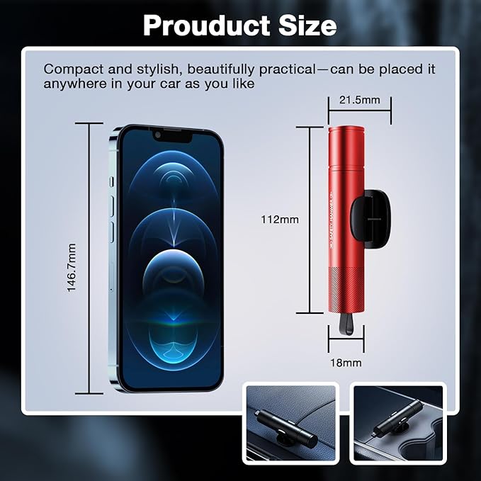 Car Window Breaker Tool, 2-in-1 Window Breaker Seatbelt Cutter, Emergency Glass Breaker and Auto Escape Tool，Car Accessories for Women