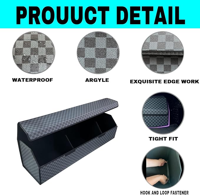 Car Trunk Organizer for GX 550 2024-2025 - Custom Fit,Large Space Outdoor Trunk Organizer with Leather,Black and Gray Check,Adjustable Partition Design,for GX 550 2024-2025