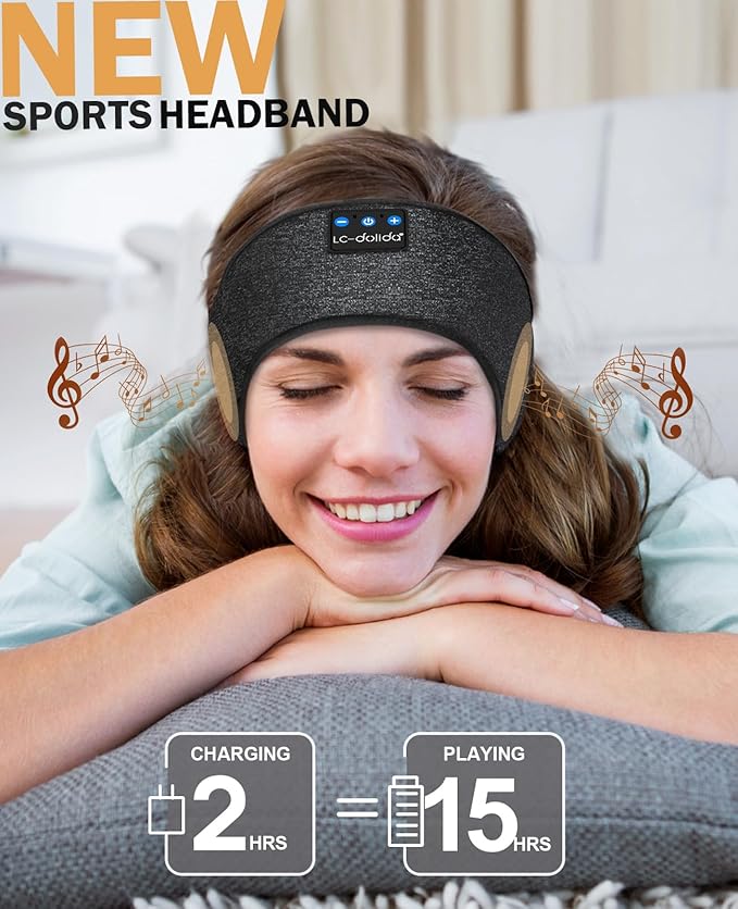 LC-dolida Sleep Headphones Headband Bluetooth 5.4, Headband Earphones Wireless with USB C Charge Port, Sleep Mask for Sleeping, Sports, Gifts, Workout, Jogging, Yoga, Insomnia, Air Travel, Meditation