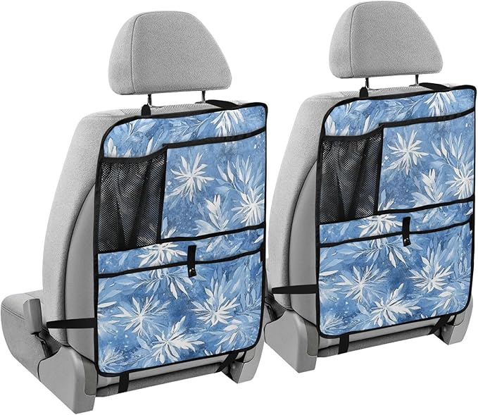 Blue Snowflake 1 Pack Backseat Car Organizer with Storage Pockets Seat Back Organizers for Kids Kick Mats Backseat Protector Automotive