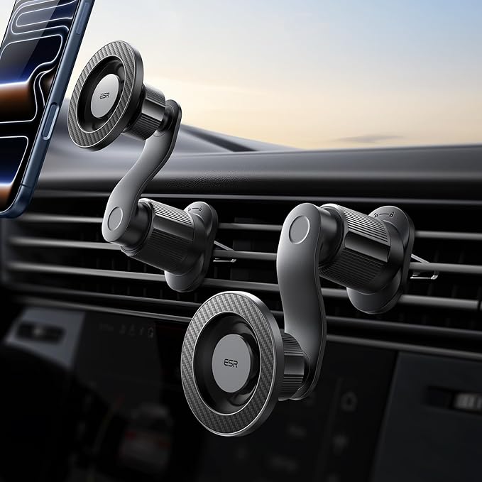 ESR OmniLock for MagSafe Car Mount, 360° Rotation, Car Phone Mount for Air Vent, Magnetic Phone Holder for iPhone 17/16/15/14/13/12, Google/Samsung/Android, All Smartphones(2 MagSafe Rings Included)