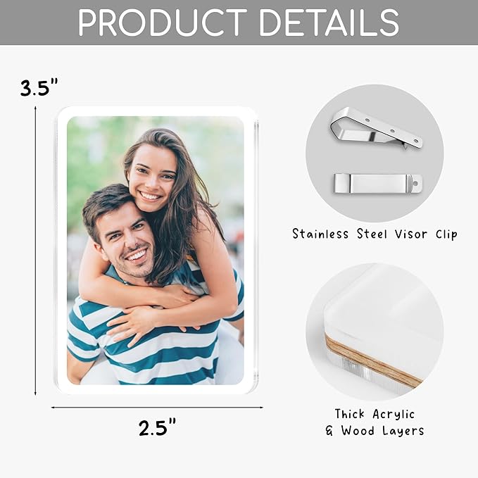 (Set 2) Car Visor Photo Clip Car Gifts for Boyfriend, Husband, Valentines Day Gifts Sun Visor Clip Photo Frame Picture Holder, Drive Safe I Love You Magnet Acrylic Sunvisor for Couple, Men, Women