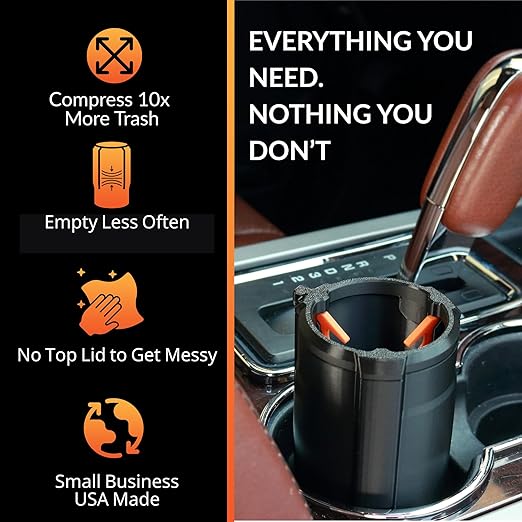 Trash Trapper The Cup Holder Trash Can for Car, Original Patent-Pending Trash Compaction Holds up to 10x More Trash to Save You Time, Portable Trash Can for Car, Stroller, Backpacks, Black