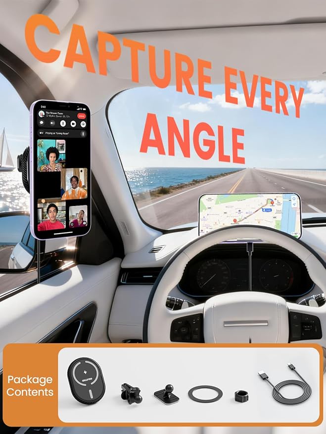 OHLPRO for iPhone 17 Magsafe Car Mount Charger, 15W Fast Charging Magnetic Holder with 3M Adhesive Base for Dashboard, Mag Car Holder for Vent Clip Compatible with iPhone 16/15/14/13 Pro Max, Black