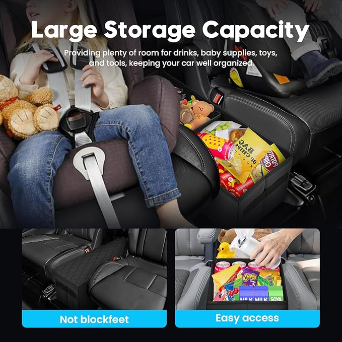Autorder Car Seat Organizer for 2019-2025 2026 Subaru Ascent Accessories Portable Backseat Organizer with Lid Handles Multipurpose Car Floor Storage for Kids Toys Baby Products Daily Necessities