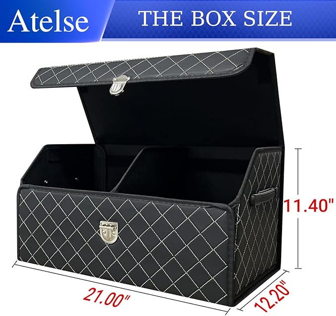 Trunk Organizer for SUV, Car Organizer Trunk Leather Storage, Cargo Storage Automotive Consoles Organizers-Multi-Compartment Adjustable Auto Grocery Storage Box