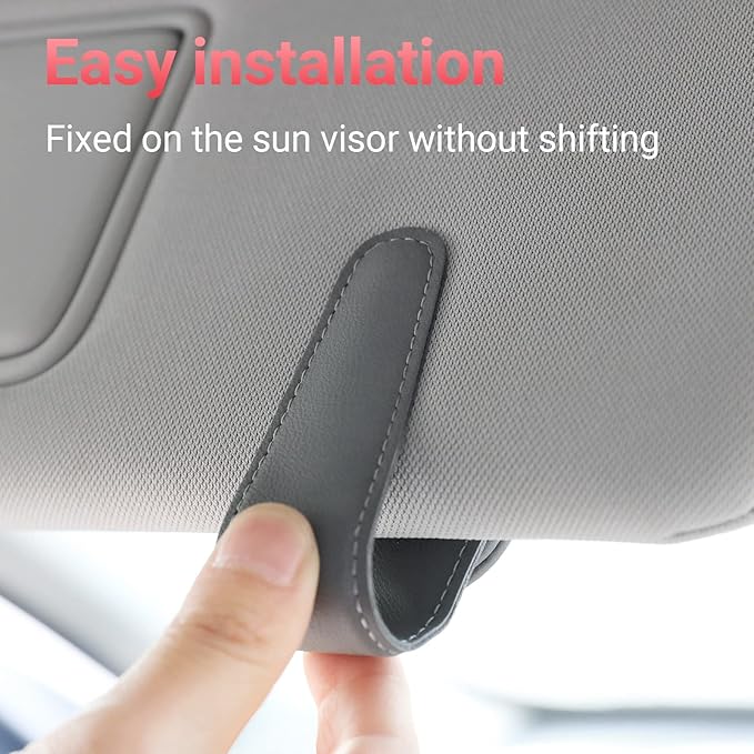 KanSmart Sunglass Holder for Car Visor Sunglasses Clip Magnetic Leather Glasses Eyeglass Holder Auto Interior Accessories Universal for SUV Pickup Truck -Gray